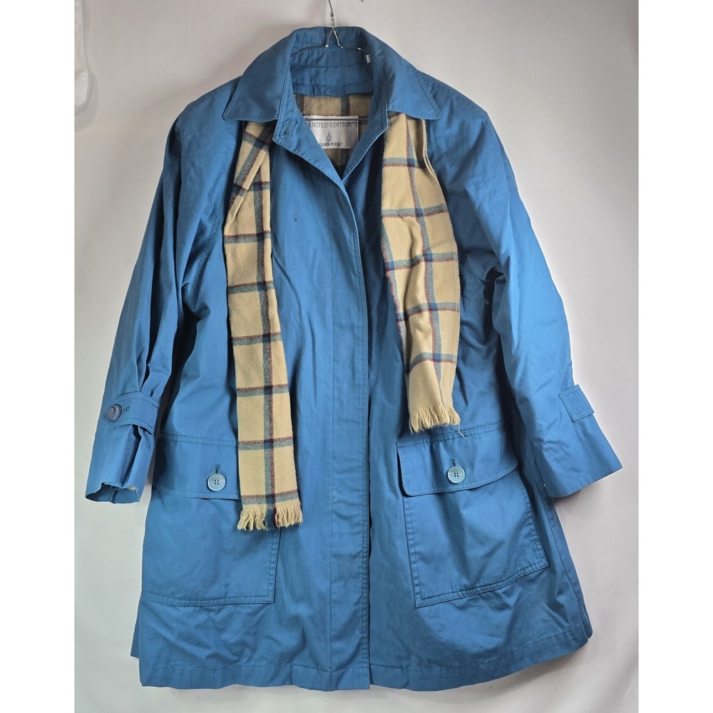 London Fog Limited Edition Womens Teal Long Lined Rain Coat Button Size 10P - Picture 3 of 9